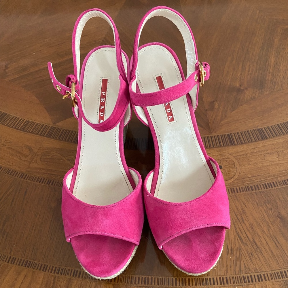 Prada hot pink wedges excellent condition